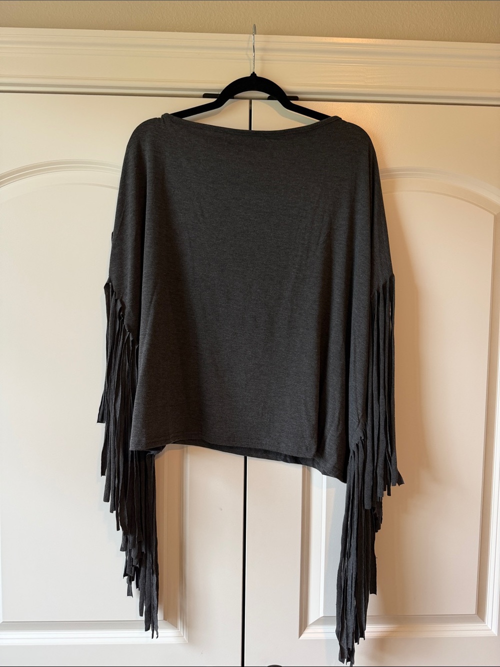 Charcoal Gray Fringe off the shoulder short Sleeve Women's top